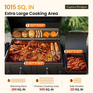 Captiva Designs 2-In-1 Charcoal Grill Smoker Combo