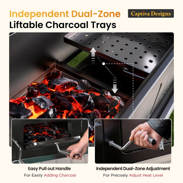 Captiva Designs 2-In-1 Charcoal Grill Smoker Combo
