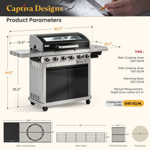 Captiva Designs Multifunctional Outdoor Grill with Infrared Side Burner and Viewing Window
