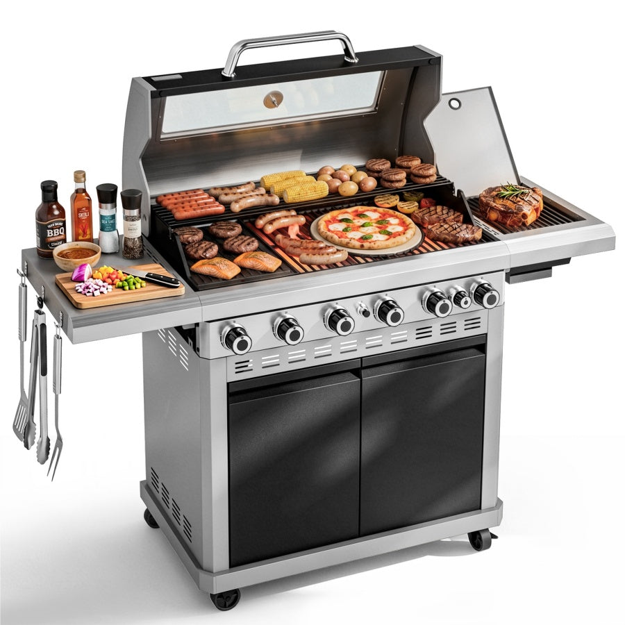 Captiva Designs Multifunctional Outdoor Grill with Infrared Side Burner and Viewing Window