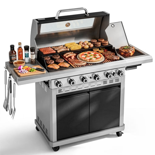 Captiva Designs Multifunctional Outdoor Grill with Infrared Side Burner and Viewing Window