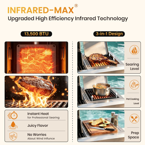 Captiva Designs Multifunctional Outdoor Grill with Infrared Side Burner and Viewing Window