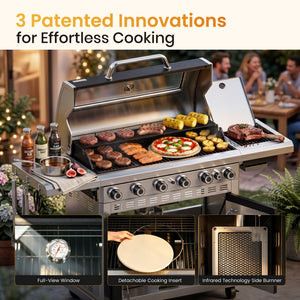 Captiva Designs Multifunctional Outdoor Grill with Infrared Side Burner and Viewing Window