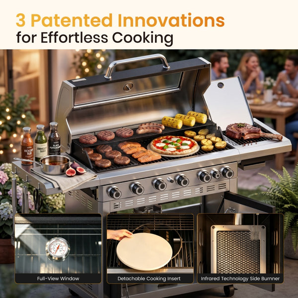 Captiva Designs Multifunctional Outdoor Grill with Infrared Side Burner and Viewing Window