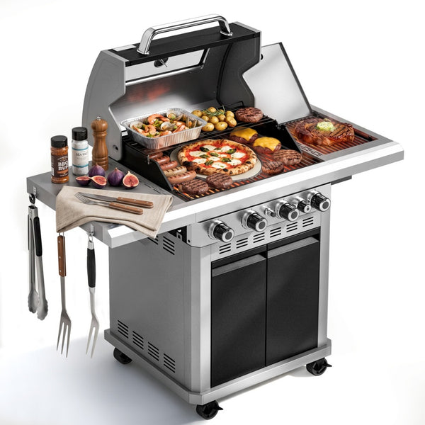 Captiva Designs Multifunctional Outdoor Grill with Infrared Side Burner and Viewing Window