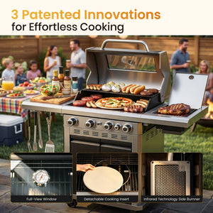 Captiva Designs Multifunctional Outdoor Grill with Infrared Side Burner and Viewing Window