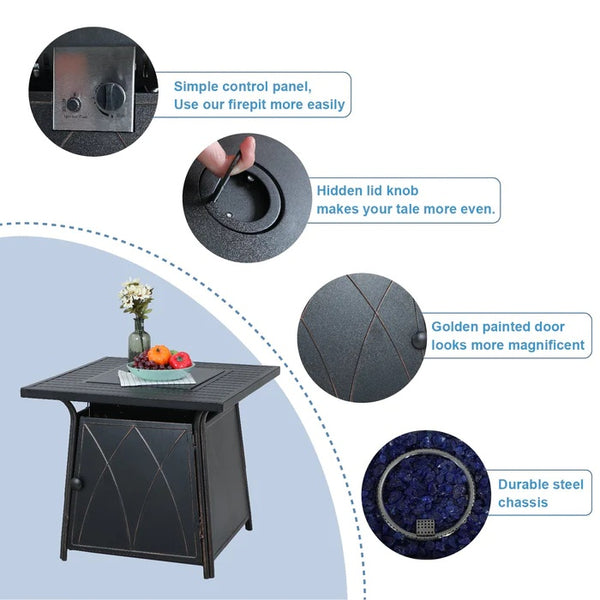 4-Seater Patio Metal Vines Sofa With Square Fire Pit Table