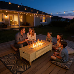 50,000 BTU Outdoor 2-in-1 Wicker Gas Fire Pit Table and Coffee Table