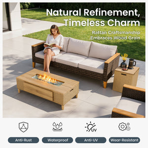 50,000 BTU Outdoor 2-in-1 Wicker Gas Fire Pit Table and Coffee Table