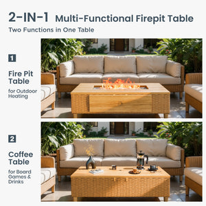 50,000 BTU Outdoor 2-in-1 Wicker Gas Fire Pit Table and Coffee Table