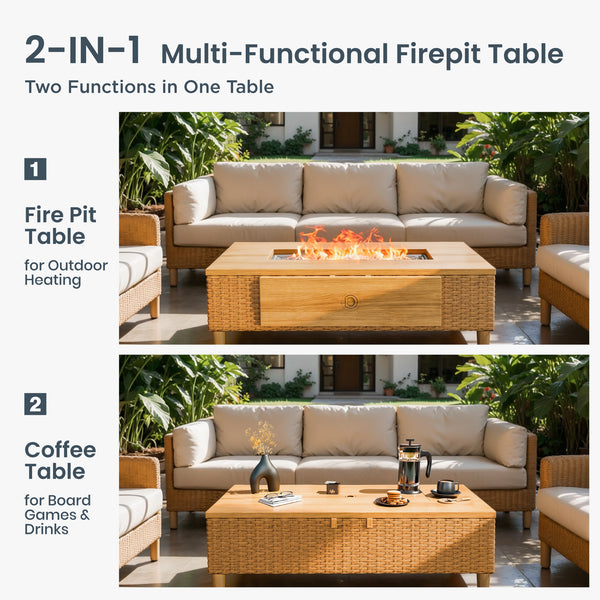 50,000 BTU Outdoor 2-in-1 Wicker Gas Fire Pit Table and Coffee Table