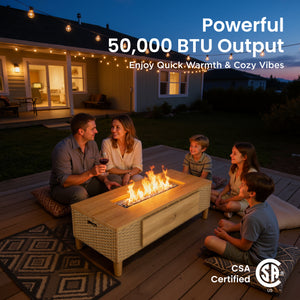 50,000 BTU Outdoor 2-in-1 Wicker Gas Fire Pit Table and Coffee Table