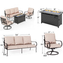 5-Seater Patio Metal Vines Sofa with Fire Pit Table