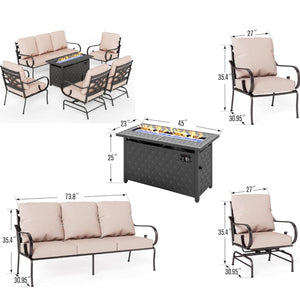 7-Seater Patio Metal Vines Sofa with Fire Pit Table