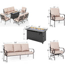 7-Seater Patio Metal Vines Sofa with Fire Pit Table