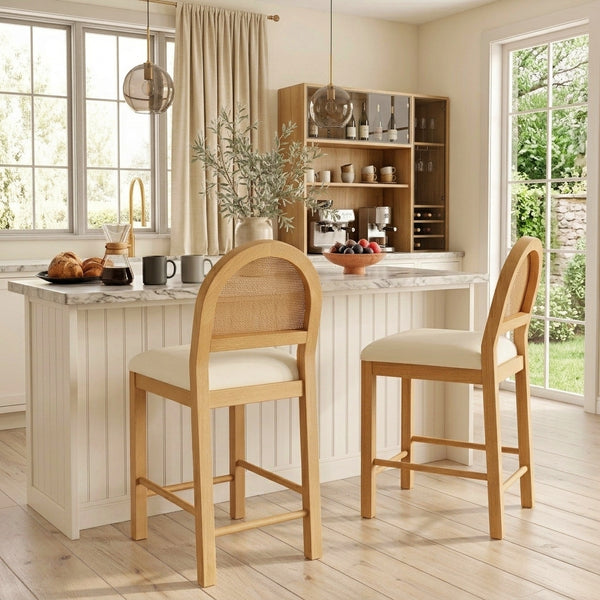 24" Boho Farmhouse Counter Height Bar Stool with Woven Cane Back