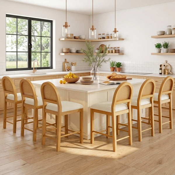 24" Boho Farmhouse Counter Height Bar Stool with Woven Cane Back