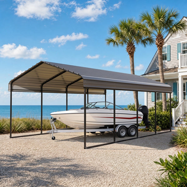 Multi-Sized 1 Car Metal Carport with Sides