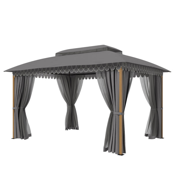 10'x13' Patio Affordable Wood Grain Gazebo with Mosquito Net