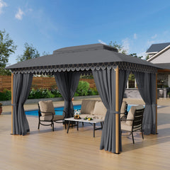 10'x13' Patio Affordable Wood Grain Gazebo with Mosquito Net