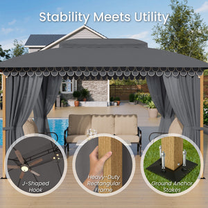 10'x13' Patio Affordable Wood Grain Gazebo with Mosquito Net