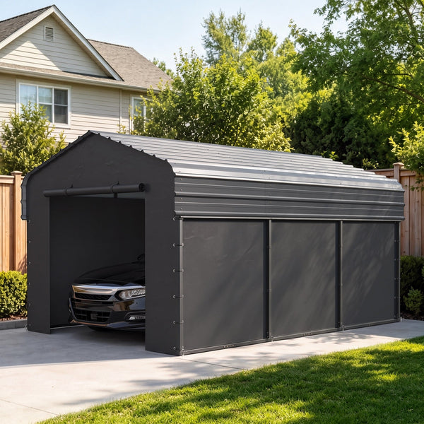 Multi-Sized 1 Car Metal Carport with Sides