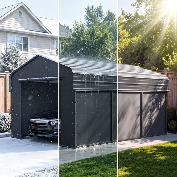 Multi-Sized 1 Car Metal Carport with Sides