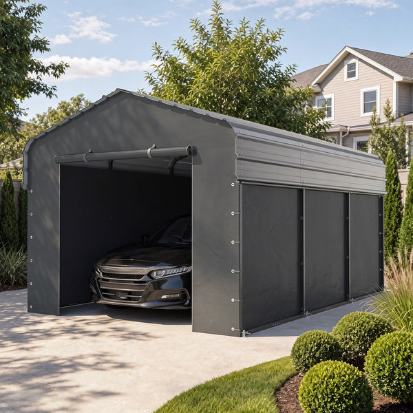 Multi-Sized 1 Car Metal Carport with Sides