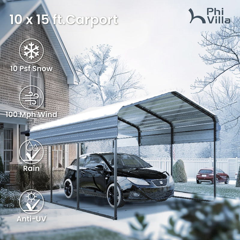 PHI VILLA Deluxe Heavy Duty Metal Outdoor Carport Canopy Multi-use Car Garage Shelter
