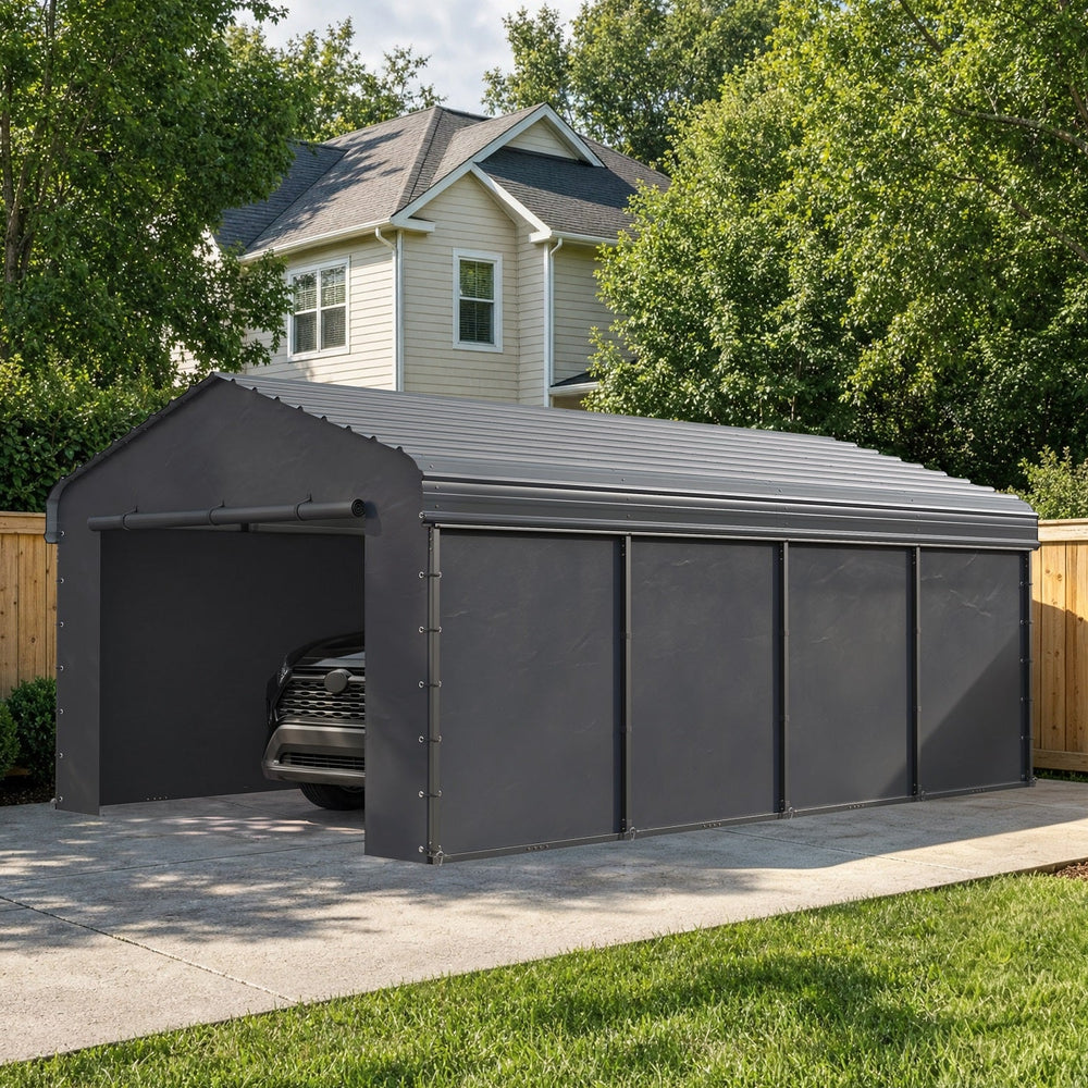 Multi-Sized 1 Car Metal Carport with Sides