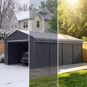 Multi-Sized 1 Car Metal Carport with Sides
