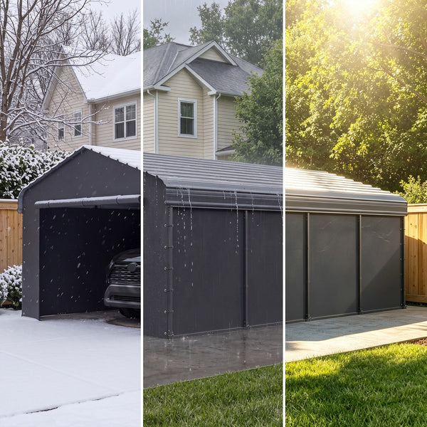 Multi-Sized 1 Car Metal Carport with Sides