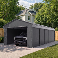 Multi-Sized 1 Car Metal Carport with Sides