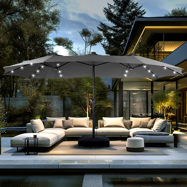 15ft Solar Double-Sided Patio Extra Large Twin Umbrella with Led Light