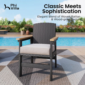 Tranquil 7-Pcs Outdoor Dining set with HDPE Rattan Chair and Wood-like Table