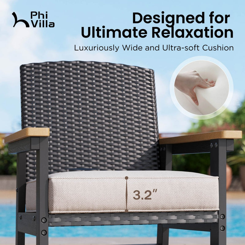 7-Pcs Outdoor Dining set with HPDE Rattan Chair and Wood-like Table