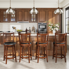 Harrison rustic wooden bar stools, 26-inch counter height, set of 4, dark walnut frame with rattan grid back
