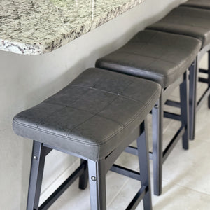 24" PU Leather Saddle Seat Counter Height Bar Stool, Set of 4