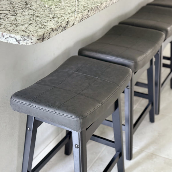 24" PU Leather Saddle Seat Counter Height Bar Stool, Set of 4