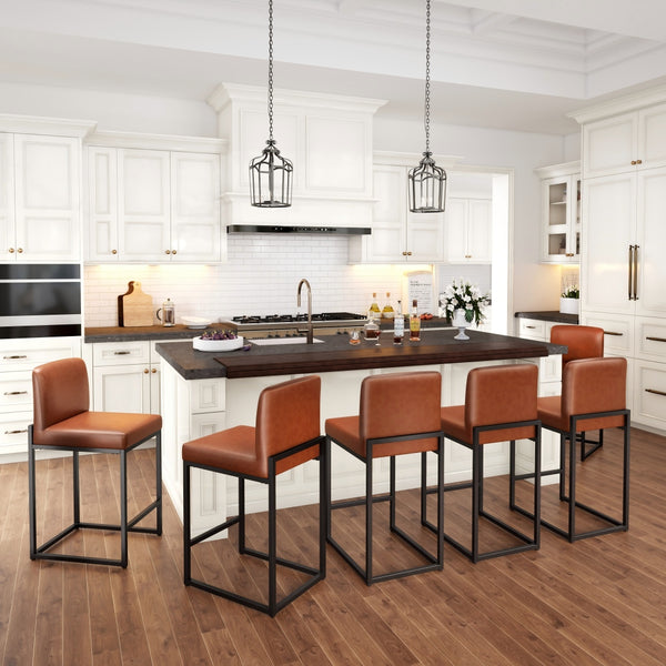 24 Inch Counter Height PU Leather Bar Stool with Backrest