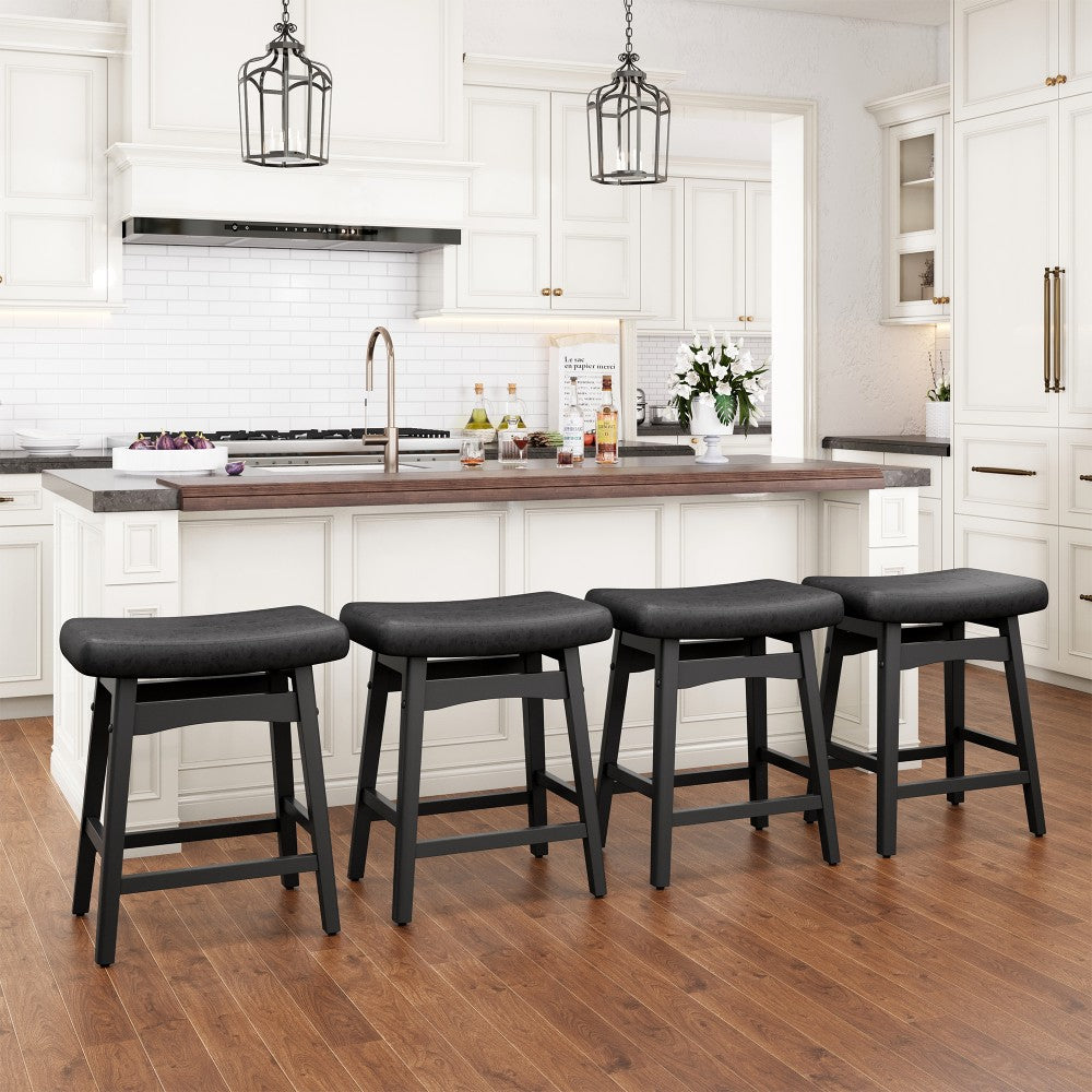 24" PU Leather Saddle Seat Counter Height Bar Stool, Set of 4