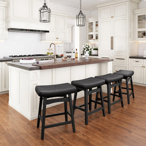 24" PU Leather Saddle Seat Counter Height Bar Stool, Set of 4