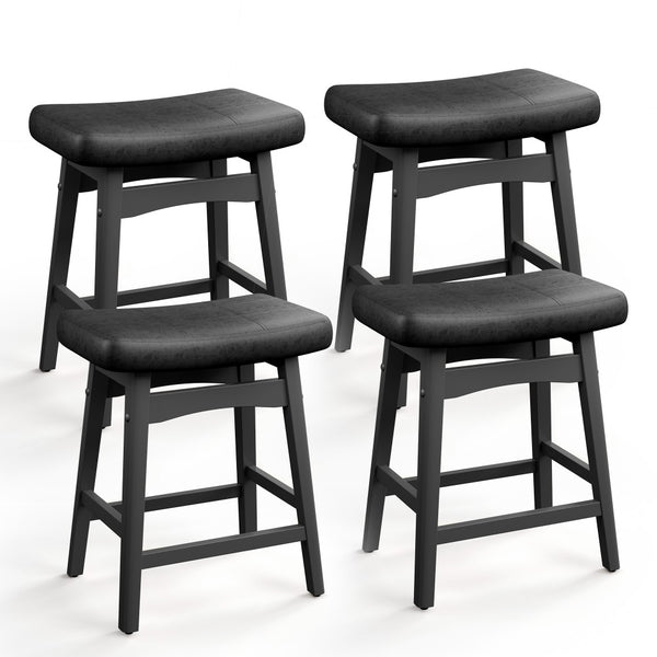 24" PU Leather Saddle Seat Counter Height Bar Stool, Set of 4