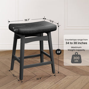 24" PU Leather Saddle Seat Counter Height Bar Stool, Set of 4