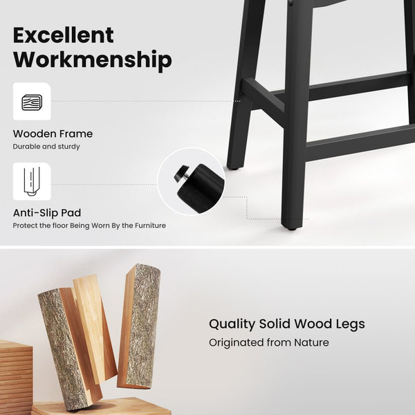 24" PU Leather Saddle Seat Counter Height Bar Stool, Set of 4