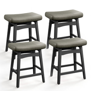 24" PU Leather Saddle Seat Counter Height Bar Stool, Set of 4