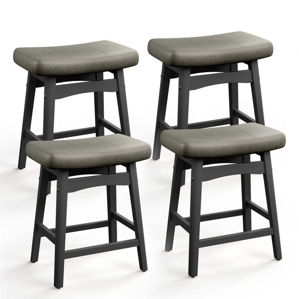 24" PU Leather Saddle Seat Counter Height Bar Stool, Set of 4