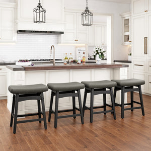 24" PU Leather Saddle Seat Counter Height Bar Stool, Set of 4