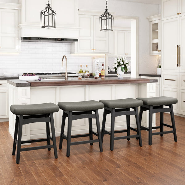 24" PU Leather Saddle Seat Counter Height Bar Stool, Set of 4