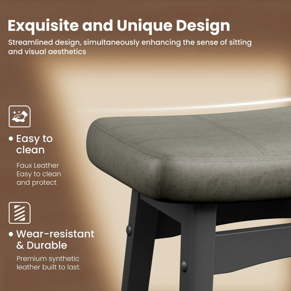 24" PU Leather Saddle Seat Counter Height Bar Stool, Set of 4